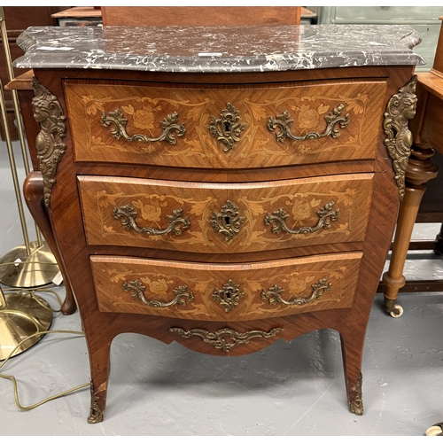 262 - Louis XV style bombe commode, with marble top and ormolu mounts