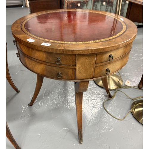 264 - Mahogany drum table with leather top - Approx. W74cm H71cm D74cm