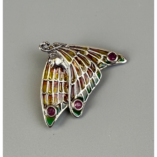 28 - Silver enamel ruby set pendant/brooch