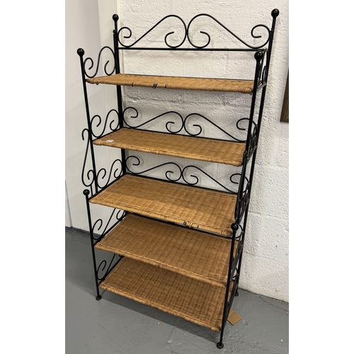 299 - Black metal shelving unit with 5 wicker shelves - Approx. W61cm H122cm D13cm