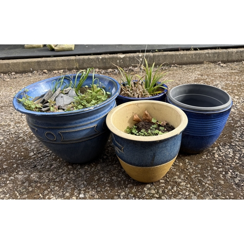 371 - 4 blue salt glazed planters