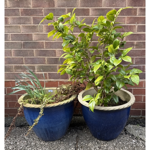 379 - Pair of blue salt glazed planters