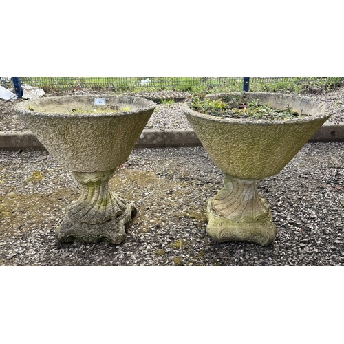 381 - Pair of reconstituted stone planters on pedestals Approx. H55cm