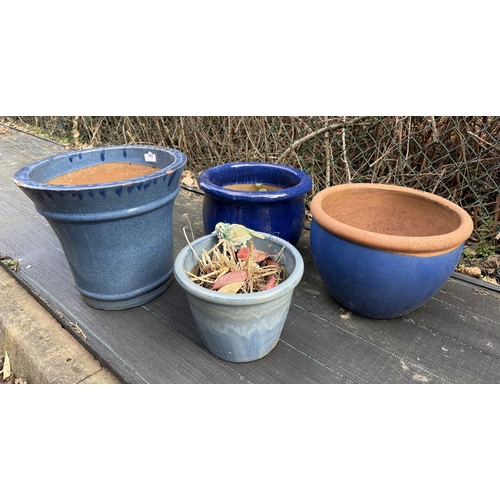 392 - Collection of blue salt glazed planters