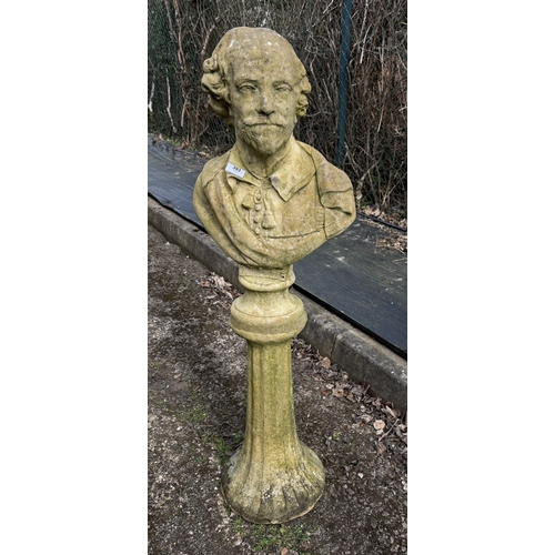 393 - Reconstituted stone bust of Shakespeare on plinth Approx. H115cm