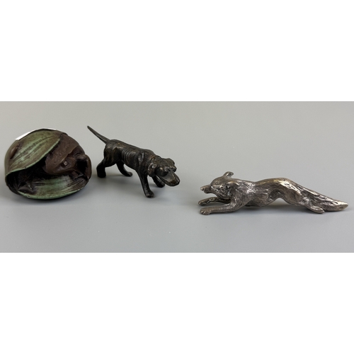 48 - Hallmarked silver fox together with hound and frog