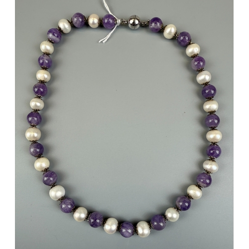 6 - Silver clasped amethyst & peal necklace