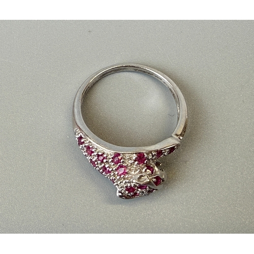 10 - Silver ruby set leopard ring