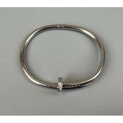 17 - Silver stone set nail bangle