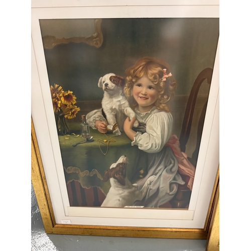 190 - Print of a girl with her dogs - The little doctor together with another print