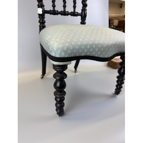 224 - Fine antique ebonised barley twist & bobbin turned slipper chair