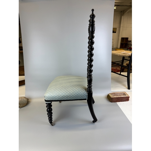 224 - Fine antique ebonised barley twist & bobbin turned slipper chair