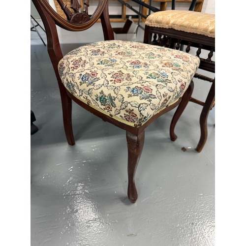 229 - Inlaid chair together with a stool