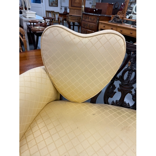 241 - Antique salon sofa with double heart shaped back - Approx. W133cm H90cm D62cm