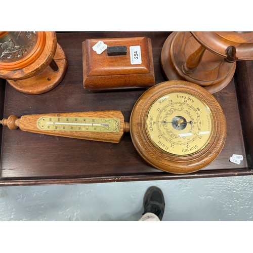 254 - Collection of wooden items to include barometer etc.