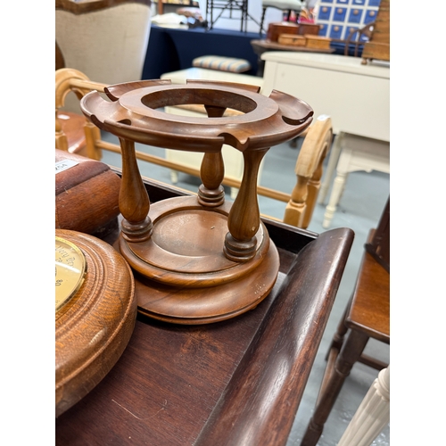 254 - Collection of wooden items to include barometer etc.