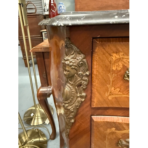 262 - Louis XV style bombe commode, with marble top and ormolu mounts