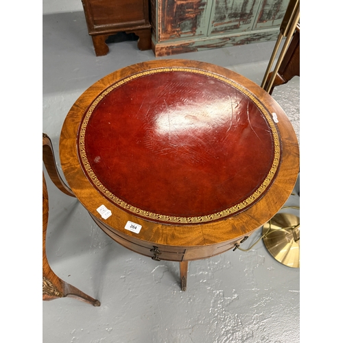 264 - Mahogany drum table with leather top - Approx. W74cm H71cm D74cm