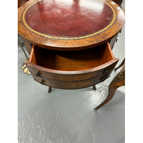 264 - Mahogany drum table with leather top - Approx. W74cm H71cm D74cm