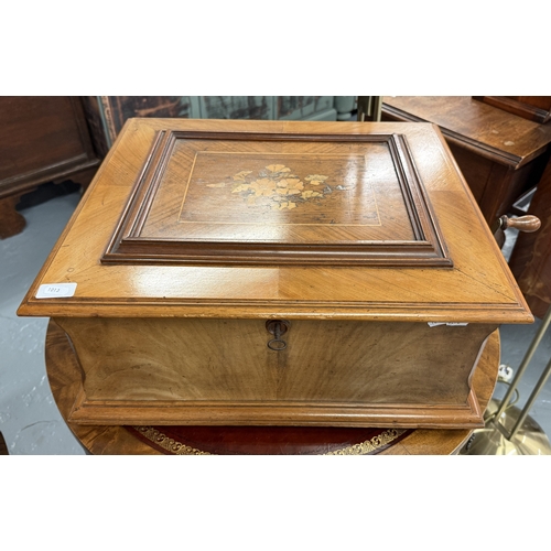 265 - Victorian table top Polyphon with marquetry work on hinged lid by Paterson sons & co in working ... 