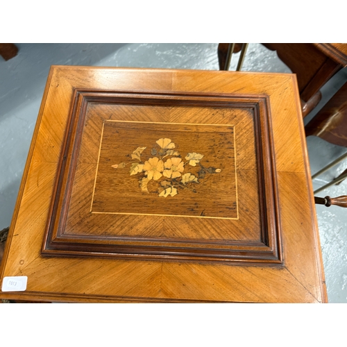 265 - Victorian table top Polyphon with marquetry work on hinged lid by Paterson sons & co in working ... 