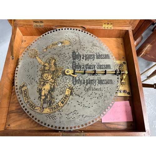 265 - Victorian table top Polyphon with marquetry work on hinged lid by Paterson sons & co in working ... 