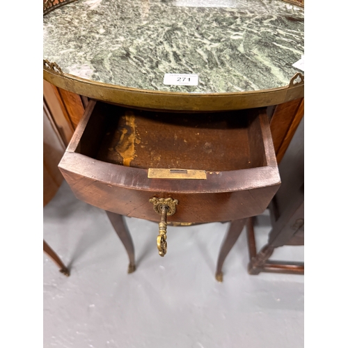 271 - Antique French chest of three drawers with on legs with marble top - Approx. W46cm H77cm D34cm