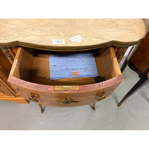 272 - Antique French chest of 2 drawers on legs with marble top - Approx. W61cm H75cm D42cm