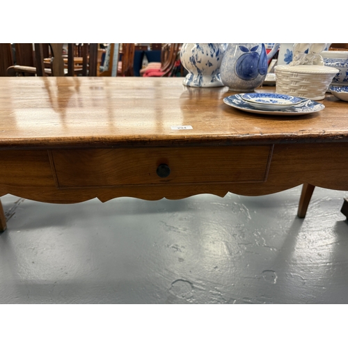 294 - Antique fruit wood dining table on cabriole legs with integrated drawer - Approx. W185cm H76cm D78cm