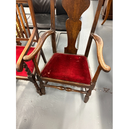 362 - Antique upholstered carver chair together with another