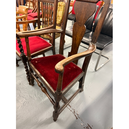 362 - Antique upholstered carver chair together with another