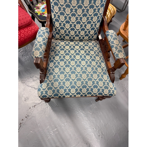 364 - Carved and upholstered armchair