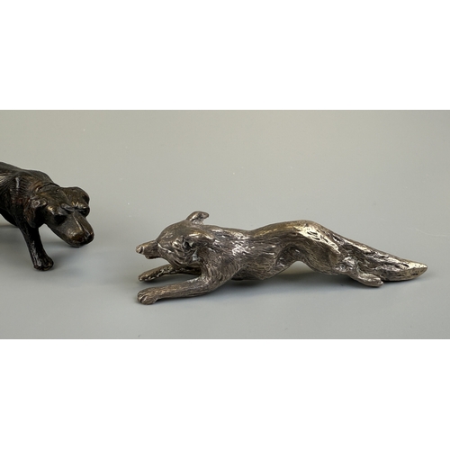 48 - Hallmarked silver fox together with hound and frog