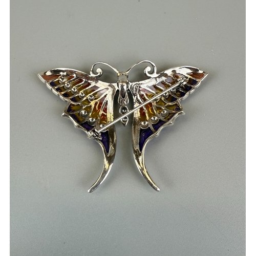 8 - Silver enamel ruby set butterfly brooch/pendent