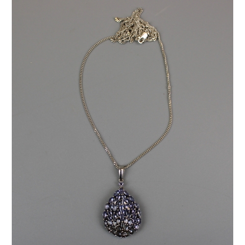 46 - Silver Stone Set Pendant on Silver Chain
