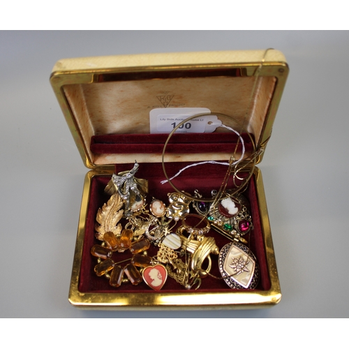 100 - Vintage Jewellery Box Containing Yellow Metal Jewellery