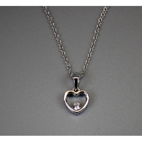 37 - Silver Stone Set Heart Pendant on Silver Chain
