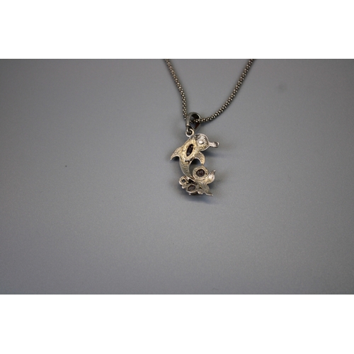 38 - Silver Dolphin Amber Set Pendant on Silver Chain