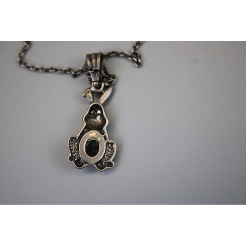41 - Silver Bunny Amber Set Pendant on Silver Chain