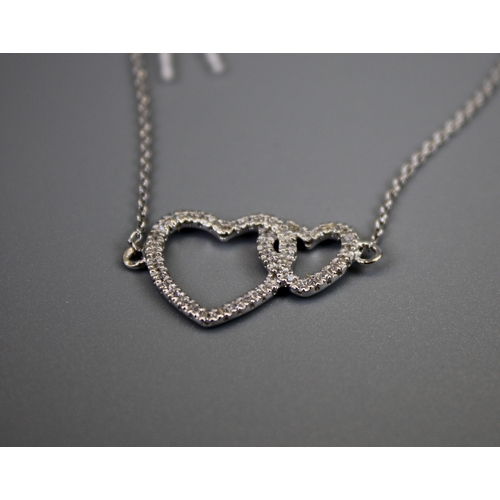 43 - Silver Double Heart Stone Set Bracelet