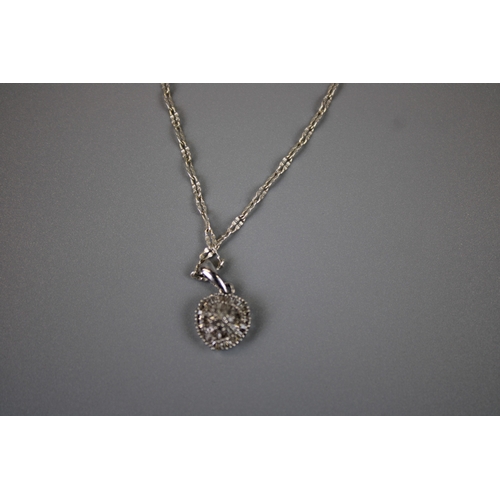 44 - Silver Baguette Stone Set Pendant on Silver Chain