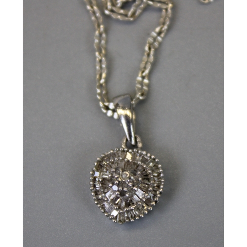 44 - Silver Baguette Stone Set Pendant on Silver Chain