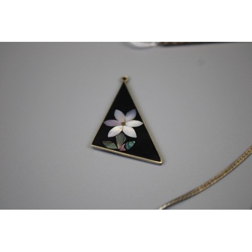62 - Silver Chain, Brooch & Abalone Set Pendant