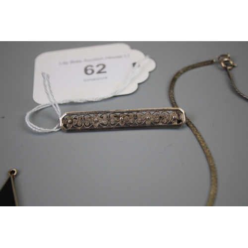 62 - Silver Chain, Brooch & Abalone Set Pendant