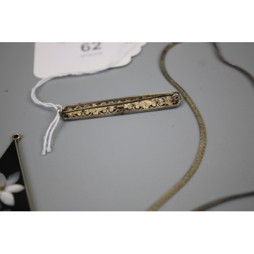 62 - Silver Chain, Brooch & Abalone Set Pendant