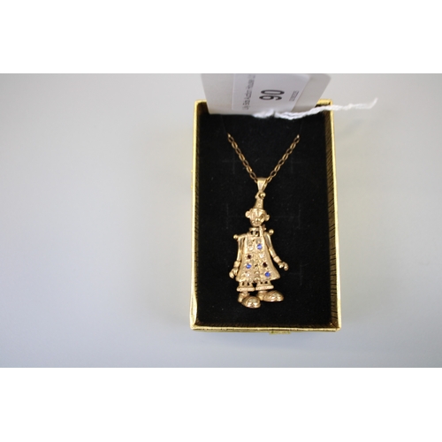 90 - 9ct Gold Gemstone Articulate Clown Pendant on Chain Approx. Weight 10g