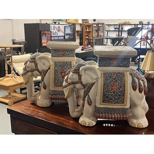 Pair of Ceramic Elephant Stools / Plant Stands