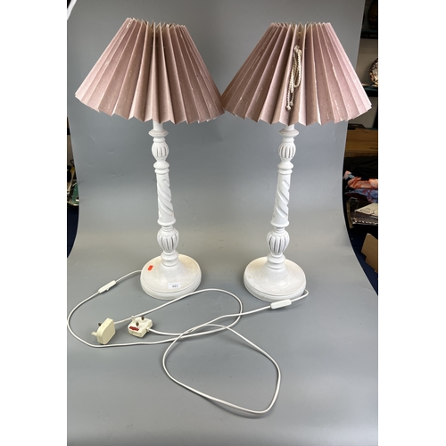 407 - Pair of White Column Table Lamps Approx. H 70cm