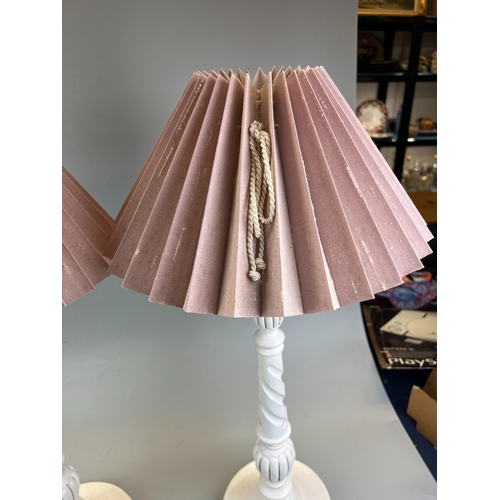 407 - Pair of White Column Table Lamps Approx. H 70cm