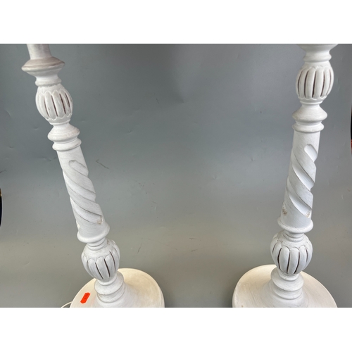 407 - Pair of White Column Table Lamps Approx. H 70cm